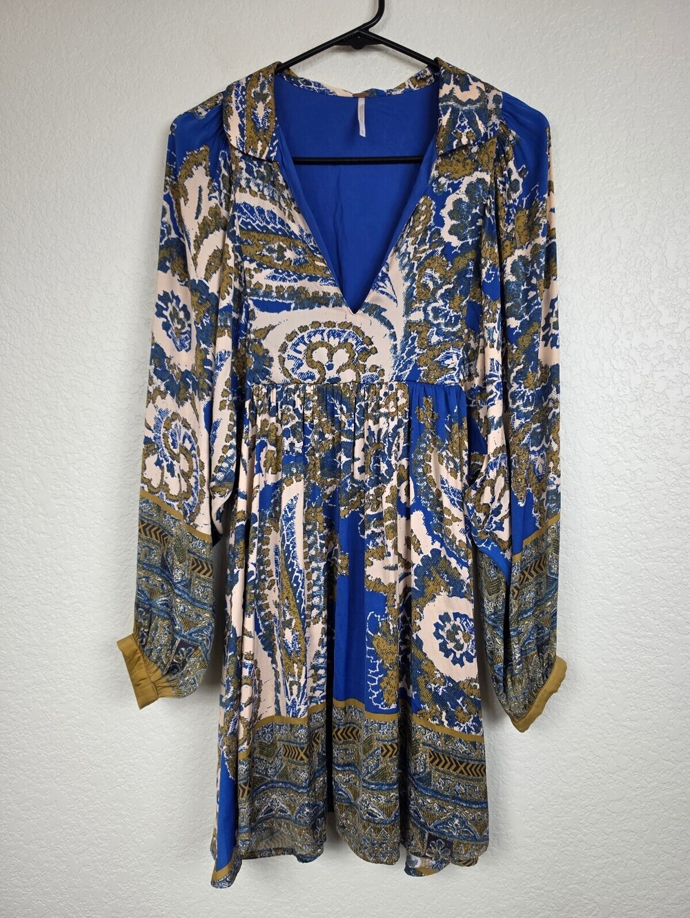 Free People Blue Paisley Long Sleeve Dress